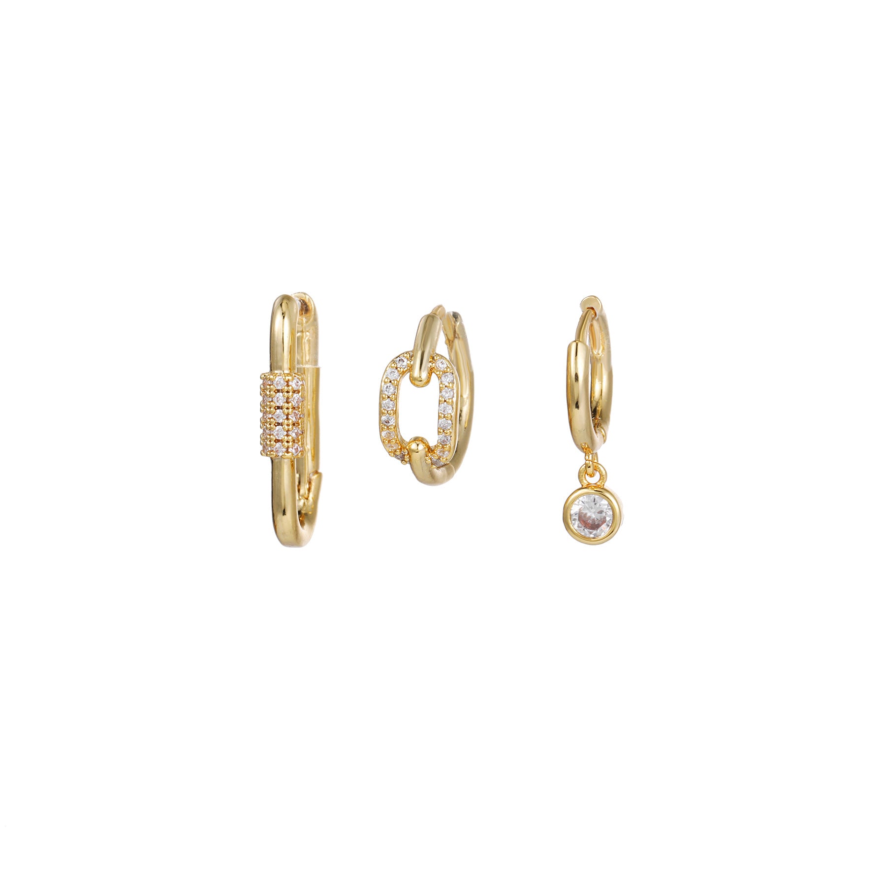 Wholesale Set of Three Micropaved Copper Zirconia Earrings Copper